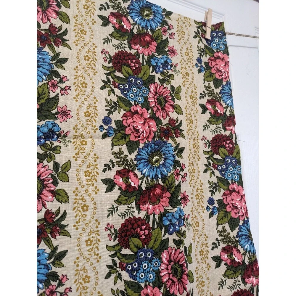 Vintage Mid-Century Floral Stripe Fabric Remnant 46